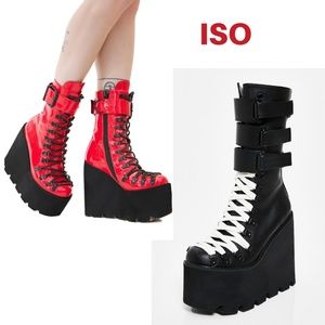 ISO Current Moo Strapped and Lacquer Traitor boots